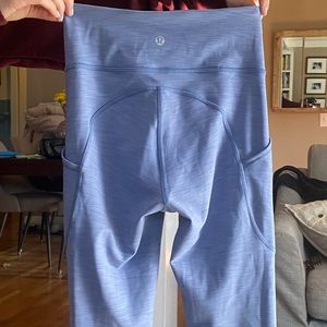 Blue Lululemon style leggings with pockets
